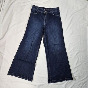 Dark Blue Flare Wide Leg Jeans with High Rise